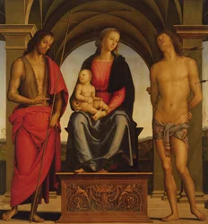 Madonna und Kind auf dem Thron zwischen St. Johannes der Täufer und St. Sebastian, 1493